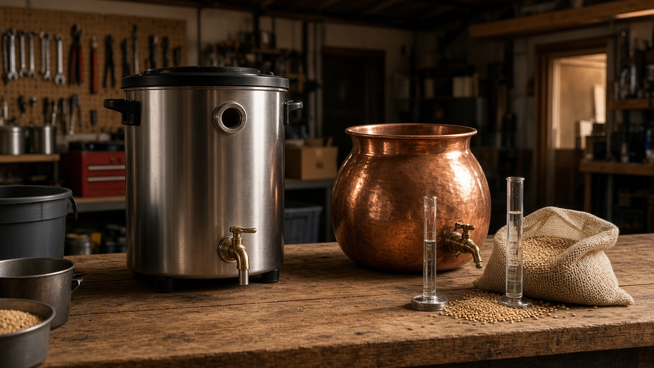 Mash tun and hydrometer — the walking tour starts with cleanliness